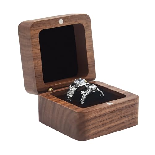 Jomelly 2-Slot Wooden Ring Box for Wedding Ceremony - Black Walnut