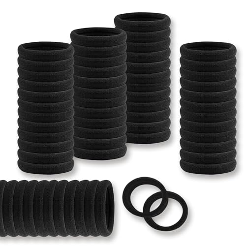 Yowamho 150PCS Black Hair Ties - No Damage Rubber Elastics 4cm