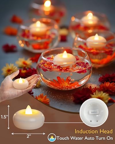 White 2-Inch Flameless LED Floating Candles - Waterproof Tealights, 6 Pack