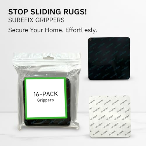 Non-Slip Rug Grippers for Hardwood Floors - 16 Pack Adhesive Corners