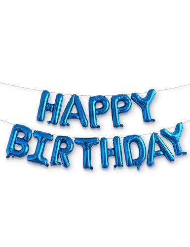 Blue Mylar Happy Birthday Balloon Banner - 16 Inch Decorations