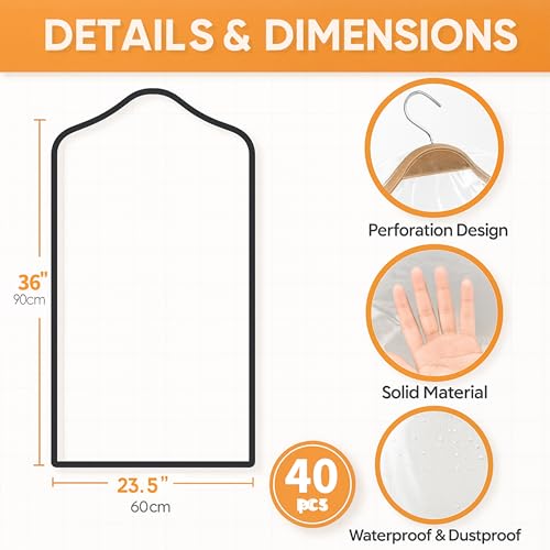 Zevixone 35.5in Clear Plastic Garment Bags - 40 Pack, Clothes & Suit Covers