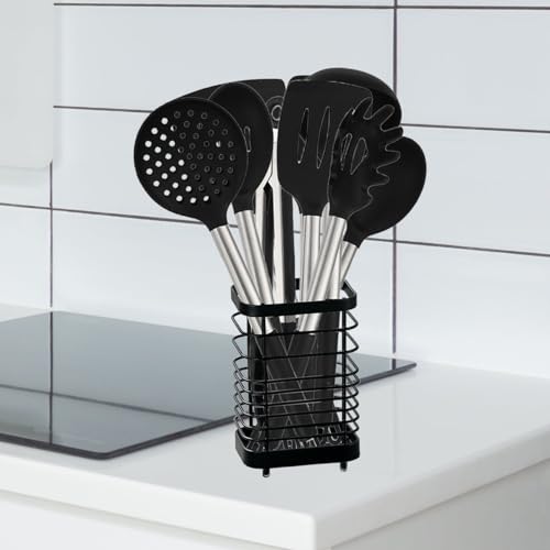 KEINEUX Black Large Silverware Utensil Holder - Kitchen Counter Organizer