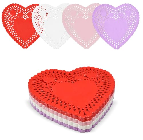 100 Heart Doilies - 4 Inch Valentine Paper Lace Cutouts Set