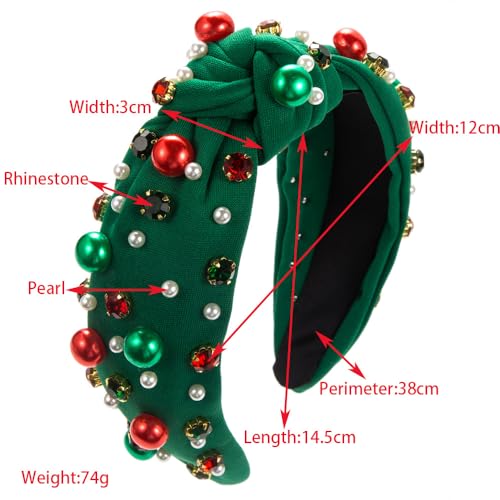 Christmas Jeweled Headband for Women Pearl Knotted Hairband