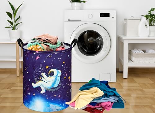 Spaceman Kids Laundry Basket - Collapsible Storage Hamper with Handles