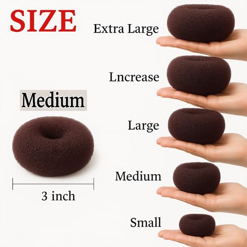 GERILKAI Brown Hair Bun Maker 3-Inch Donut Set with Elastic Bands