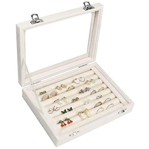 Vicoter Velvet Jewelry Organizer Tray - 7 Slot Earring & Ring Storage Box