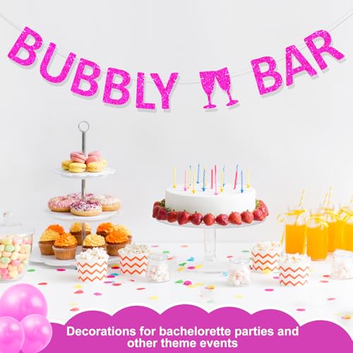Bubbly Bar Banner Pre-Strung Hot Pink Mimosa Bar Bunting for Bridal Shower
