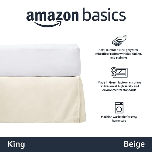 King Beige Pleated Bed Skirt - Machine Washable & Wrinkle Resistant