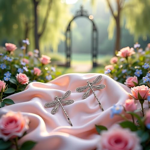 Myuiao Silver Dragonfly Hair Clips 2-Pack Antique Bridal Barrettes