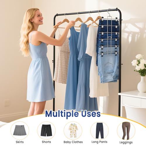 Damita 6-Tier Skirt & Pants Hanger with Finger-Safe Clips - Space Saving