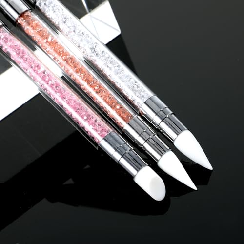 3 Pcs Dual Tipped Silicone Nail Art Brushes & Carving Pens