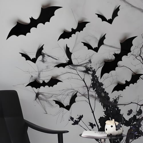 60PCS 3D Halloween Bats Decorations - Reusable PVC Wall Stickers