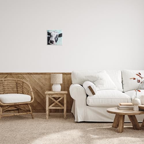 The Stupell Home D?cor Collection Gentle Farm Cow Painting on Blue Wall Plaque Art, 12 x 0.5 x 12, Multi-Color, Living Room
