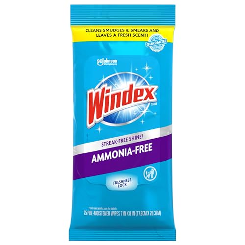 Windex Ammonia-Free Glass and Window Cleaning Wipes, 25 Count - Pack of 1, Streak-Free Surface Cleaner