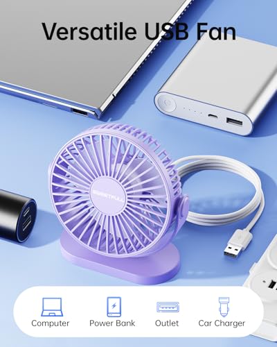 SWEETFULL USB Desk Fan 3-Speed Quiet Portable 360° Rotation 5.5 Inch Office Cooling