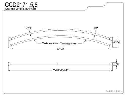Kingston Brass CCD2175 Adjustable 60-Inch-72-Inch Double Curved Stainless Steel Shower Curtain Rod, Oil Rubbed Bronze