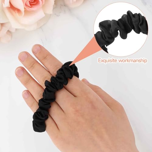 Tucnoeu Black Silk Hair Scrunchies 6pcs - Satin No-Damage Hair Ties