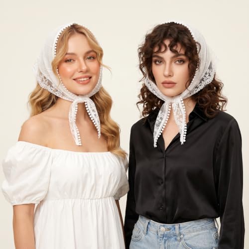 Sucrain Lace Hair Scarf Bandana for Women Adjustable Head Kerchief