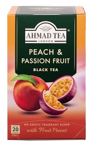Ahmad Tea London Peach & Passion Fruit Tea Bags - 20 Count | Flavored Black Tea