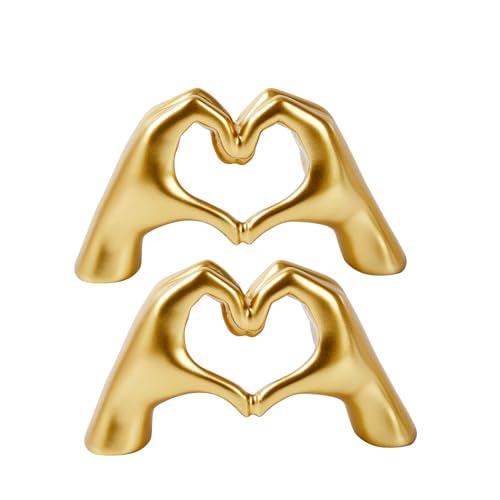 Gold Mini Heart Hands Sculpture - 2 Pack Modern Decoration