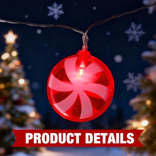 Christmas Candy String Lights - 2 Pieces 18 Ft Battery Powered Red LED Peppermint Decor