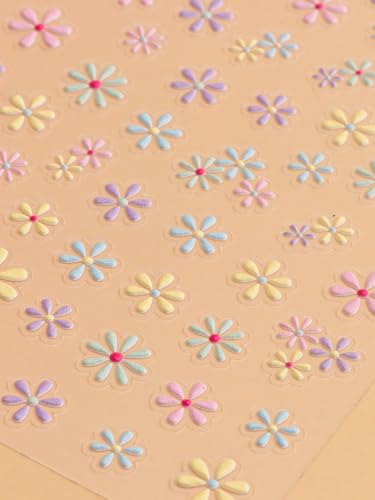EBANKU 5D Embossed Flower Nail Stickers with Tweezers Spring Floral Decals