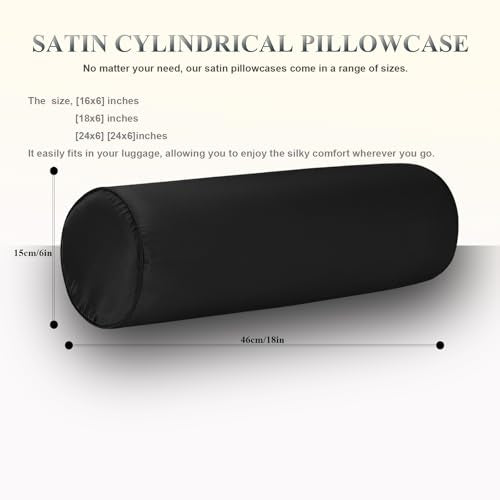 Velvetcossy Satin Neck Roll Pillowcase 18x6 Inches Black - Hair & Skin Friendly