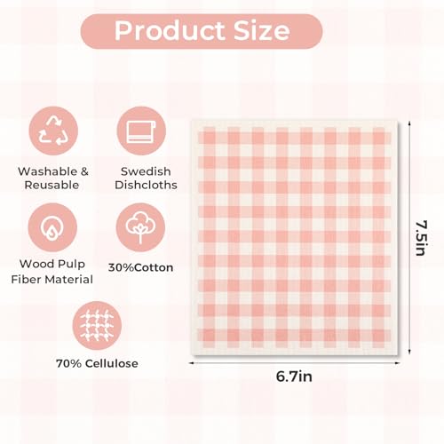 wlich Swedish Dishcloths 5-Pack - Reusable Plant-Based Kitchen Towels with Clips