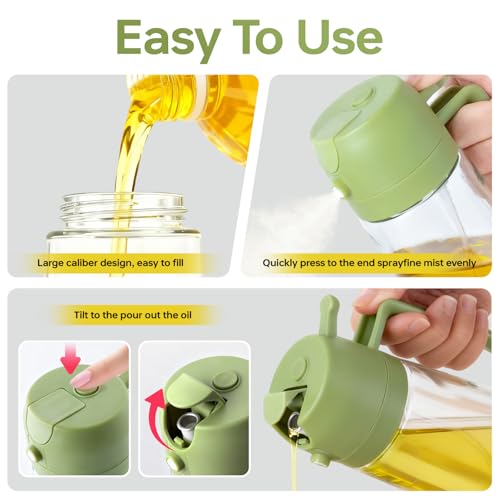 2Pcs Glass Oil Sprayer for Cooking, 16oz Dual-Function Dispenser - Black+Green