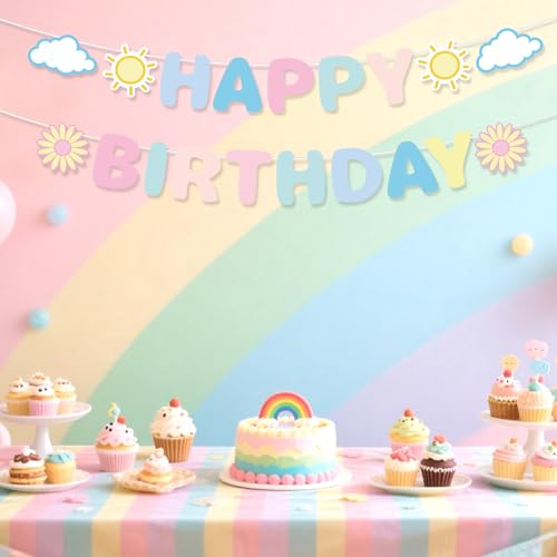 Pastel Happy Birthday Banner - Pre-Strung Rainbow Decor