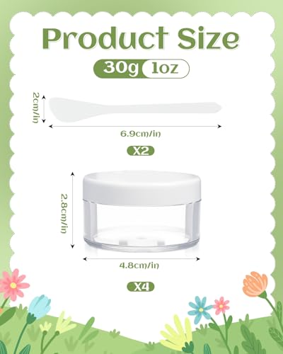Liobelon 4 Pack 1oz Clear Travel Jars Leak-Proof Containers with Lids and Spoons