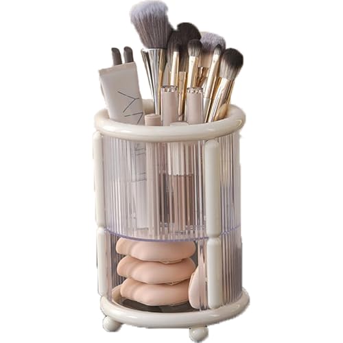 Automatic Lifting Makeup Brush Organizer with Lid - White