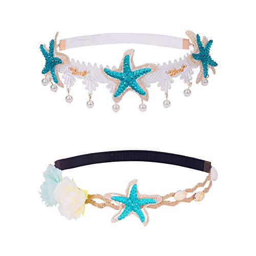 PH PandaHall Mermaid Hairbands and Starfish Necklace Boho Wedding Lace Headband