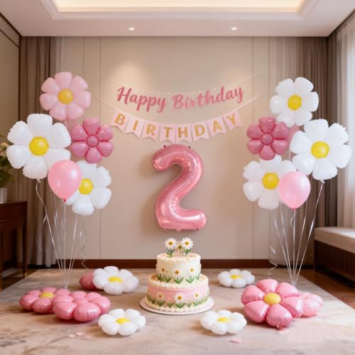 Daisy 2nd Birthday Party Decoration Set - 40 Inch Pink Number 2 Balloon