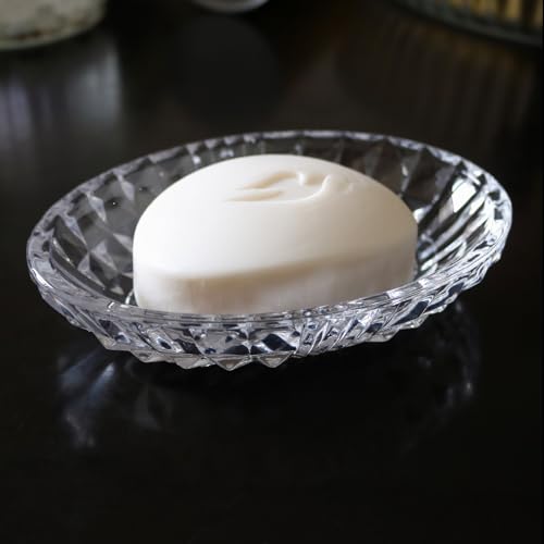 Iyulania Clear Glass Soap Dish, Oval Decorative Bar Soap Holder