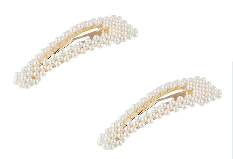 Mozff Pearl Hair Clips for Women - 2Pc Elegant Snap Barrettes