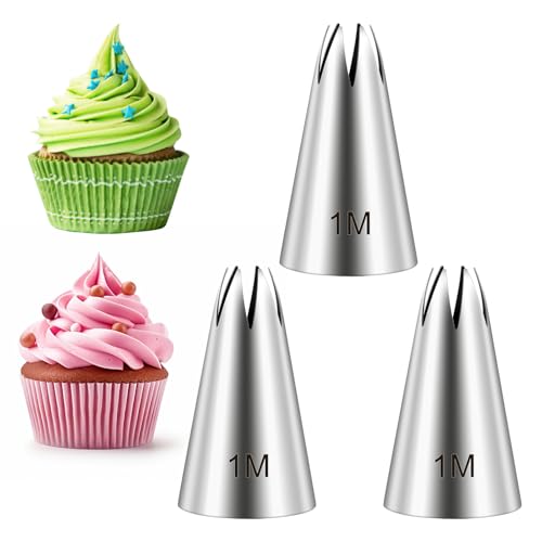 1M Open Star Cake Piping Tip Set - 3 Stainless Steel Nozzles