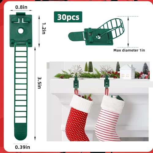 Green Mantle Garland Hangers Set - Adjustable Christmas Decor Ties, 30 Pack