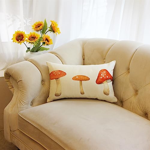 Watercolor Mushroom Throw Pillow Cover 12x20 Inch, Fall Harvest Decor