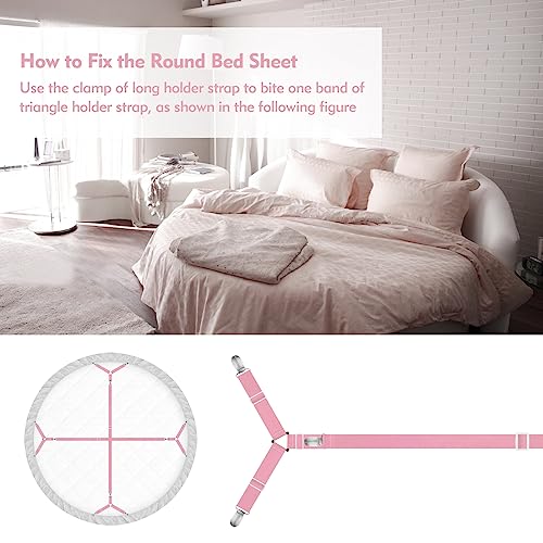 Eiruseed 6-Piece Adjustable Bed Sheet Holder Straps - Pink Elastic Fasteners