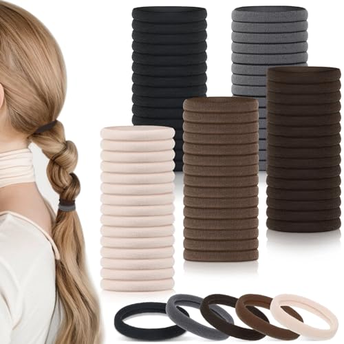 Neutral Hair Ties 100-Pack, Seamless Stretchy Ponytail Holders for Thick and Thin Hair