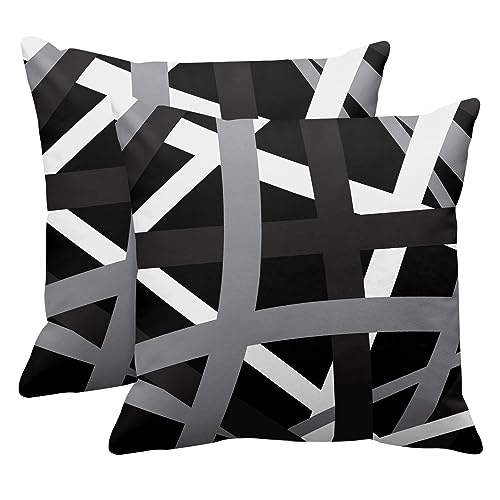 Emvency Set of 2 Gray & Black 18 x 18 Inch Striped Pillow Covers - Retro Home Decor