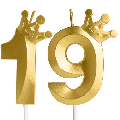 Metallic Gold 19 Birthday Candle - Cake Topper Decoration