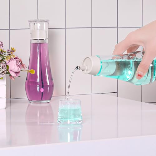 ZOBONETI Glass Mouthwash Dispenser with Cup, 8.8 oz, 1 Pack