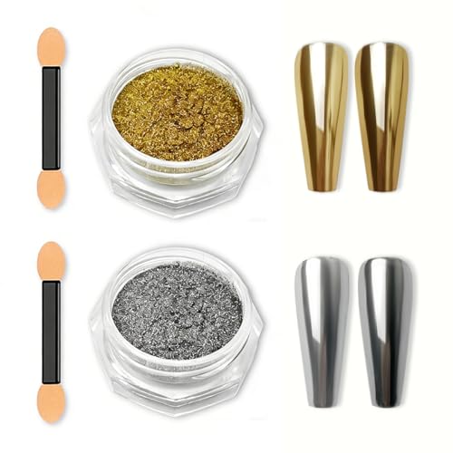 Gyraolvant Gold Silver Chrome Nail Powder Set Mirror Metallic Effect