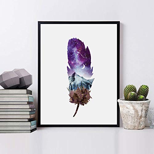 Celestial Feather Watercolor Wall Art – 8x10 Inch Boho Decor
