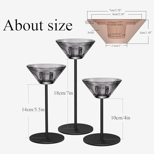 Smoke Gray Glass Candlestick Holders Set of 3 - Modern Minimalist