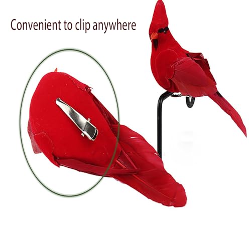 4pcs Red Cardinal Birds Christmas Ornaments with Clips for Tree Wreath Floral Home Decor